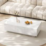 LBF - Table basse carrée moderne brillante avec tiroirs double face et rangement push-pull, table de salon brillante, 100 x 50 x 31 cm - Blanc - Blanc