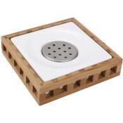 Libra Porte-savon en céramique et bois de bambou au design carré, Blanc (LIB39) - Optima