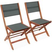Lot de 2 chaises de jardin en bois Almeria. 2 chaises pliantes Eucalyptus fsc huilé et textilène Kaki / Kaki - Kaki