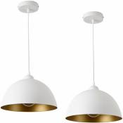 Lot de 2 lampes à suspension éclairage intérieur hauteur réglable métal diamètre 30 cm blanc doré