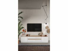Meuble tv fantasy blanc laqué-chêne cadiz 205 cm
