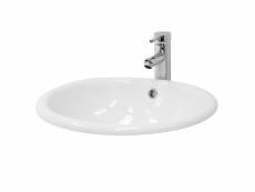 Ml-design lavabo en céramique blanc brillant 49x19,5x40,5cm lavabo ovale encastré avec trop-plein et trou de vidange, lavabo à poser sur plan de toile