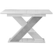 Mobilier1 - Table Goodyear 117, Blanc brillant+ Béton, 75x90x120cm, Allongement, Stratifié - Blanc brillant+ Béton