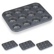 Moule muffin, lot de 4, plaques de 12, revêtement antiadhésif, acier au carbone, cupcakes, ø 6,5 cm, gris