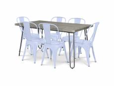 Pack table à manger - design industriel 150cm + pack de 6 chaises à manger - design industriel - hairpin stylix bleu gris