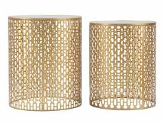 Paire de tables rondes, en métal doré, avec plateau miroir, couleur or 8052773837620
