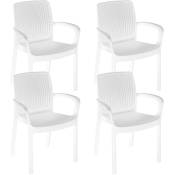 Regina - Lot de 4 chaises de jardin empilables en polyrattan. Chaises de salle à manger avec accoudoirs, chaises d'extérieur couleur blanc