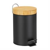 Relaxdays poubelle de salle de bain, 3L, couvercle en bambou, compartiment amovible, récipient déchets, noir