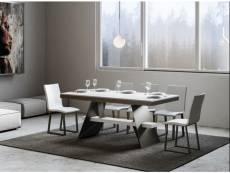 Table à rallonges frêne blanc et pieds métal gris 6 à 20 places l 160 à 420 cm bary