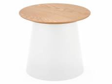 Table basse ronde blanche avec plateau plaqué bois