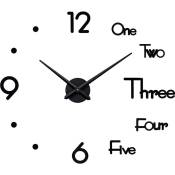 Tlily - Grande Horloge Murale Bricolage 3D Cadre Silencieux Non Coutil Noir Rond à Piles Modernes Horloges Murales DéCor pour Bureau-A