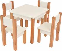 XXL Discount Table pour Enfants avec 4 chaises en Bois - sièges pour Enfants - en hêtre et Bois MDF Blanc