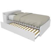 864RK - Lit simple 120x190 avec meuble de rangement en tête de lit et deuxième lit gigogne - blanc - blanc