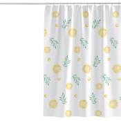 Ahlsen - Rideaux de douche jaune citron pour tissu de salle de bain avec motif de feuilles vertes mignonnes, polyester imperméable lavable en machine