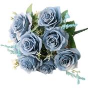 Artificielle Bleu Roses Fleurs Soie Rose Bouquet de