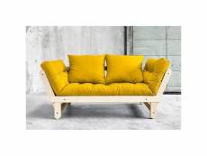 Banquette méridienne futon beat pin naturel tissu jaune couchage 75*200 cm. 20100886463