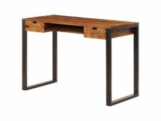 Bureau table meuble travail informatique 110 cm bois solide et acier helloshop26 0502086