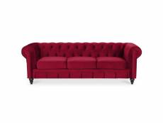 Canape chesterfield velours 3 places altesse rouge