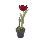 Composition tulipe givrée en pot artificielle rouge