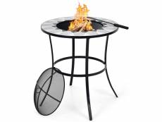 Costway brasero de jardin table de foyer exterieur avec carreaux de mosaïque, avec tisonnier, surface impermeable, chauffage a charbon de bois, barbec
