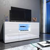 Dripex Meuble tv brillance avec LED,Casier,Placard de buffet, Armoires de rengement à haute brillance,Blanc,135 x 33.5 x 75 cm
