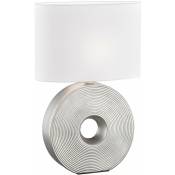 Fischer Leuchten - Lampe de table lampe de chevet argentée lampe de chevet moderne ovale, lampe de lecture design abat-jour textile blanc, céramique,