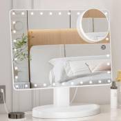 Forehill - Grand miroir de maquillage lumineux (xl) avec 35 lumières led, écran tactile à intensité variable et grossissement x10, double