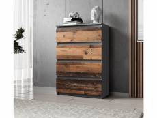 FURNIX commode/ meuble de rangement Arenal avec 4 tiroirs 70 x 35x 100 cm anthracite(gris)/ vieux bois style moderne