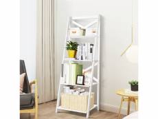 Giantex échelle d'etagère en bois échelle bibliothèque style moderne avec 4 tablettes pour plantes, livres 50,7x46x1x142,5cm blanche