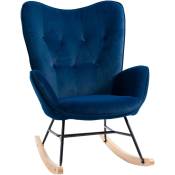 Homcom - Fauteuil à bascule oreilles rocking chair grand confort accoudoirs assise dossier garnissage mousse haute densité aspect velours bleu - Bleu
