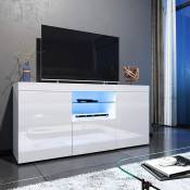 Keepbuying - dripex Meuble tv brillance avec LED,Casier,Placard de buffet, Armoires de rengement à haute brillance,Blanc,135 x 33.5 x 75 cm