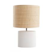 Lampe à poser en céramique blanc mat et abat-jour en raphia naturel H40 cm tiga - Blanc