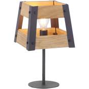 Lampe de table salon lampe en bois lampe de table lampe de chevet bois E27 scandinave, télécommande dimmable, métal noir, 1x LED RGB 9W 806Lm, LxlxH