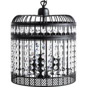 Lampe Suspension Cage à Oiseaux en Acier Noir Orné de Cristaux E14 40W a++ Design Glamour et Urbain pour Salon Chic ou Salle à Manger Moderne Beliani