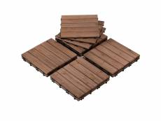 Lot de 11 dalles de terrasse clipsable 30 cm × 30 cm, dalles de jardin en bois de sapin