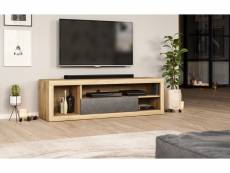 Meuble banc TV - 140 cm - Chêne wotan - Beton gris