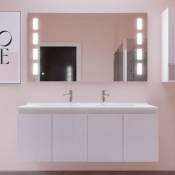 Meuble proline 140 cm avec plan double vasque et miroir Prestige- Blanc - Blanc