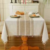 Nappe rustique en coton et lin imperméable - Nappe en toile de jute pour cuisine, salle à manger, nappe pour tables rectangulaires, lignes de café