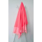 Oceanvibes - Fouta 100 cm x 200 cm Ziwane rose fluo rayures blanches - 100% coton - finition franges