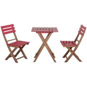 Outsunny Ensemble bistro de jardin salon de jardin 3 pièces avec 1 table et 2 chaises pliantes en bois de pin - rouge