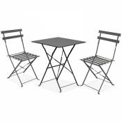 Oviala - Table de jardin et 2 chaises acier gris - Gris Anthracite