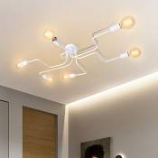 OYIPRO Plafonnier Industriel, 6-Lumières Lampe Plafond, Blanc Luminaire Plafonnier E27 Base Métal Lustre, pour Salon Chambre Cuisine (Sans ampoules)