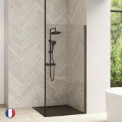 Paroi de douche fixe Smart Design solo avec mât 200 x 90 noir mat - Kinedo