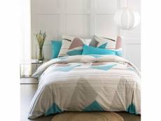 Parure de lit housse de couette avec taie d'oreiller 100% coton 51 fils malaga turquoise taille 220 x 240 cm PD12844-220