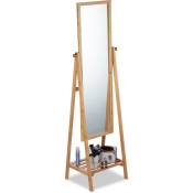 Relaxdays - Miroir sur pied en bambou, inclinlable, étagère, Glace salle de bain, dressing, HxLxP : 160x40x36 cm, nature
