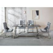 Table à manger rectangulaire design effet marbre noir et argenté johanna - noir