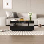 Table Basse Brillante avec 4 Tiroirs - Table Basse Fixe avec Barre Lumineuse led, Rangement, Design Moderne, 80 x 50 x 36 cm - Noir