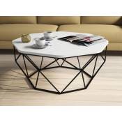 Table basse octogonale bois blanc et pieds acier noir Diva 90cm