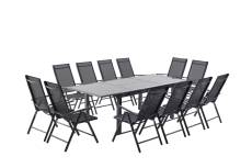 Table de jardin et 12 chaises en aluminium gris