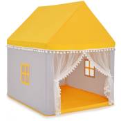 Tente de jeu enfant château intérieur cadre en bois couverture en coton jaune - Bois